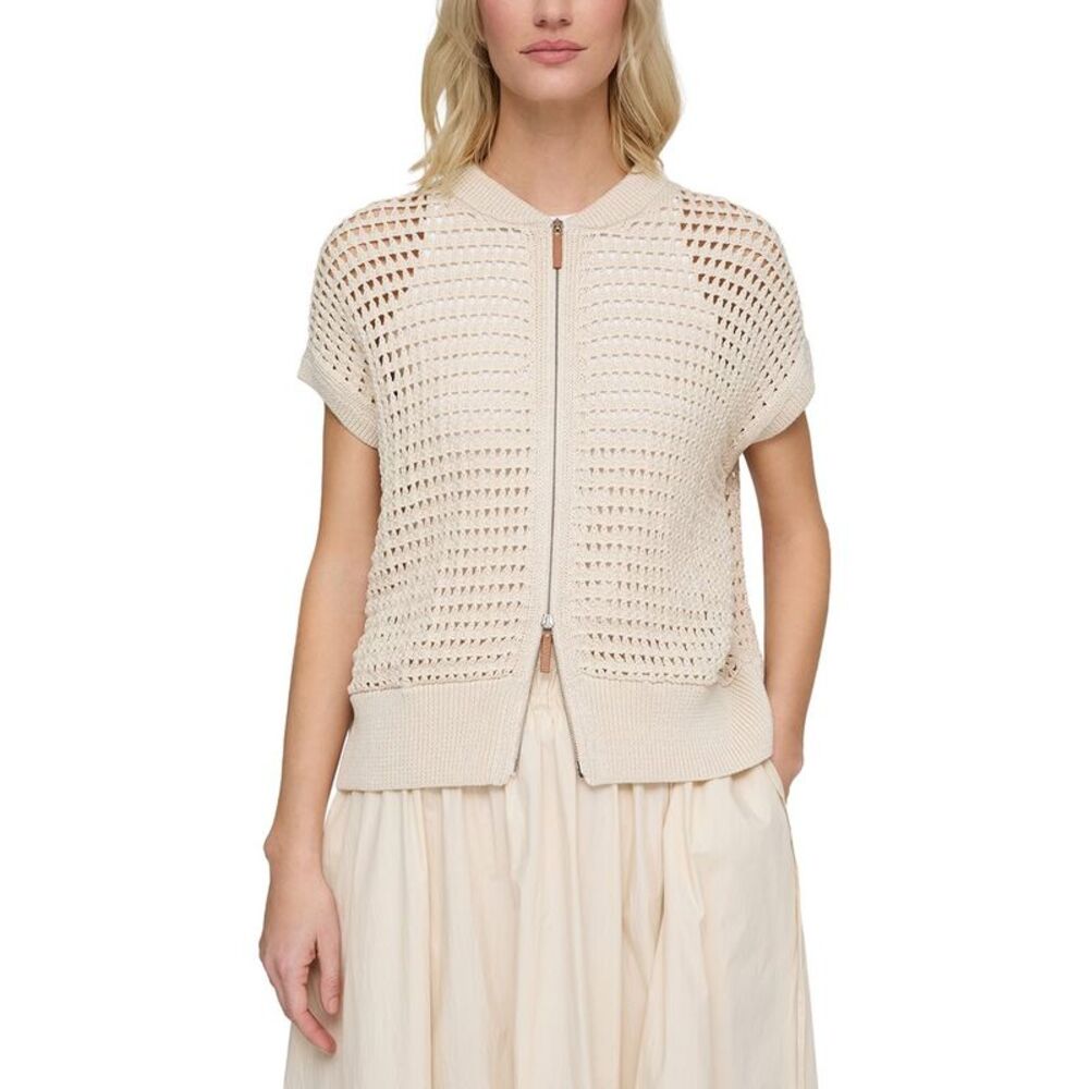 Lafayette 148 New York Womens  Plus Open Stitch Zip Front Sweater